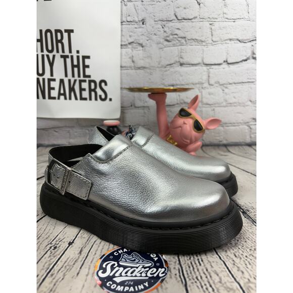 Dr Martens Laketen Platform Sandals Womens 9 Sliver Black Clog Mules Slides NEW - Picture 4 of 8